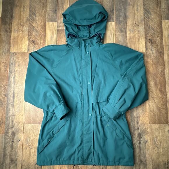 Vintage Eddie Bauer Rain Jacket Coat Women's Large Green Gore-Tex Hooded 4490 - Picture 1 of 12